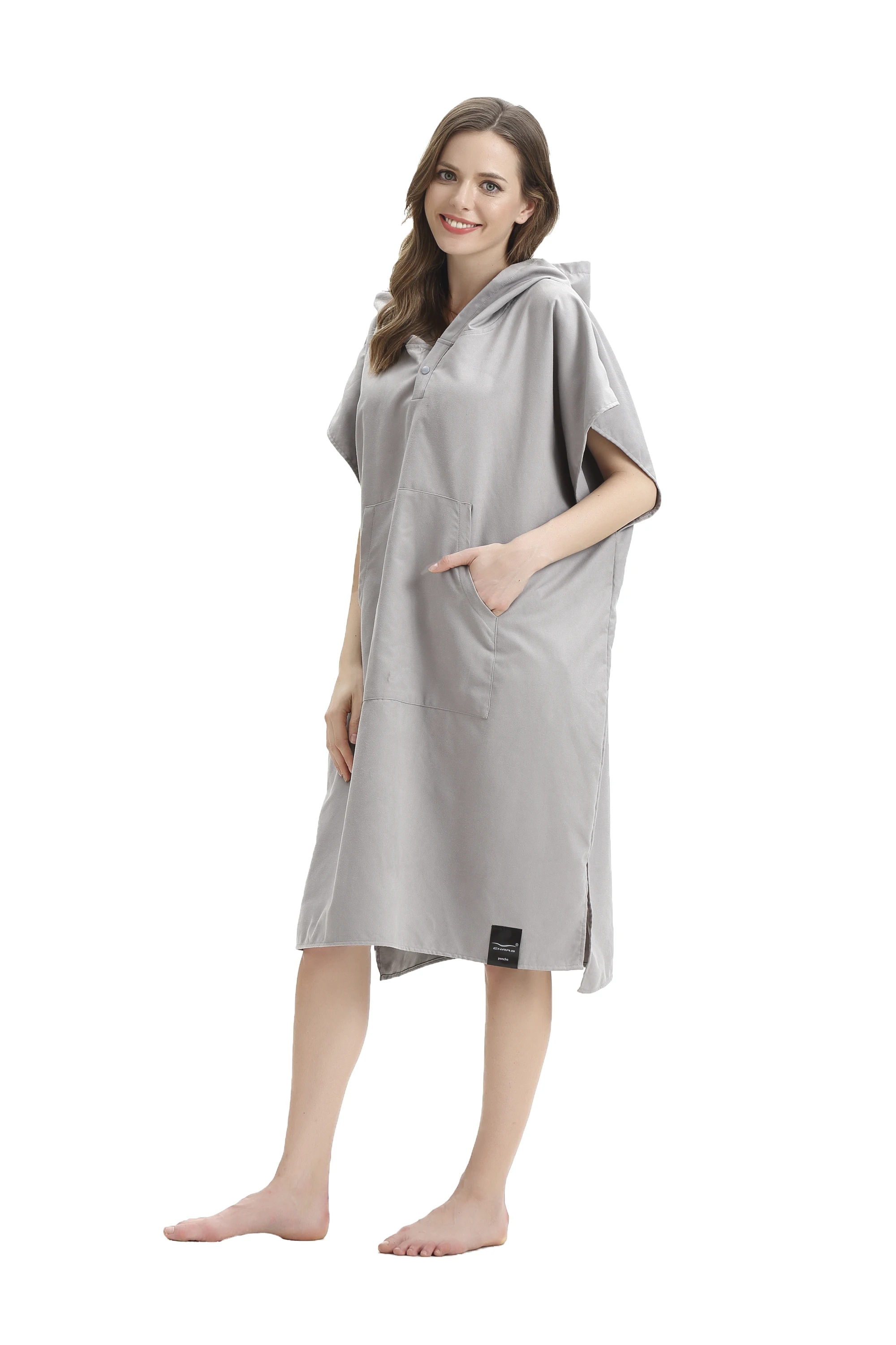 One Size Fit All Microfiber Surf Beach Wetsuit Changing Towel Bath Robe Poncho with Hood