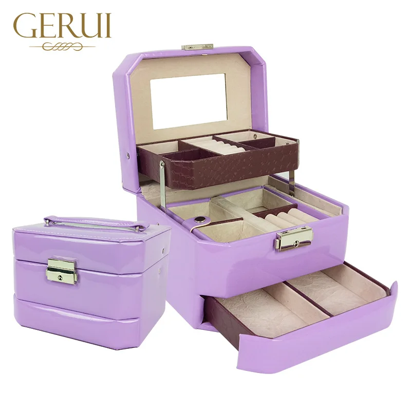 Customized Faux Leather Purple Jewelry Box With Small Mini Safe Case Jewelry Ring Box