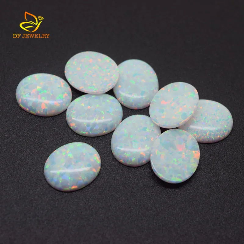 Flat Back Oval Cabochon White Synthetic Opal Stone