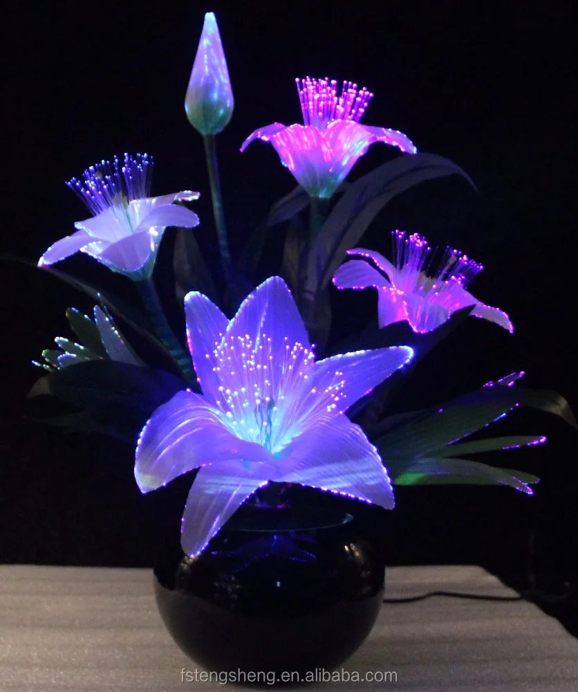 2021 Popular high quality simulation decorative flowers with led lights White Pink Lily with color change