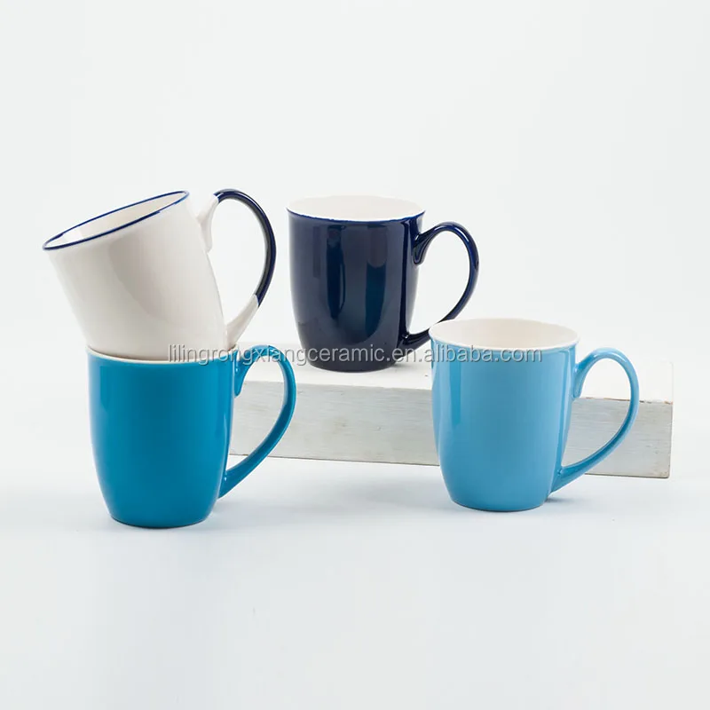 
Factory hot selling 14oz square bottom ceramic coffee mug with white rim matt color glazed bone china coffee cup 