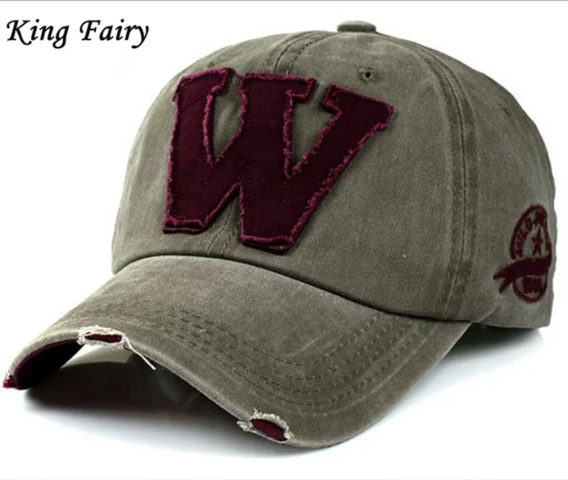
Letter W Low Profile Washed Brushed Twill Cotton Adjustable Patch Baseball Caps Dad Hats 
