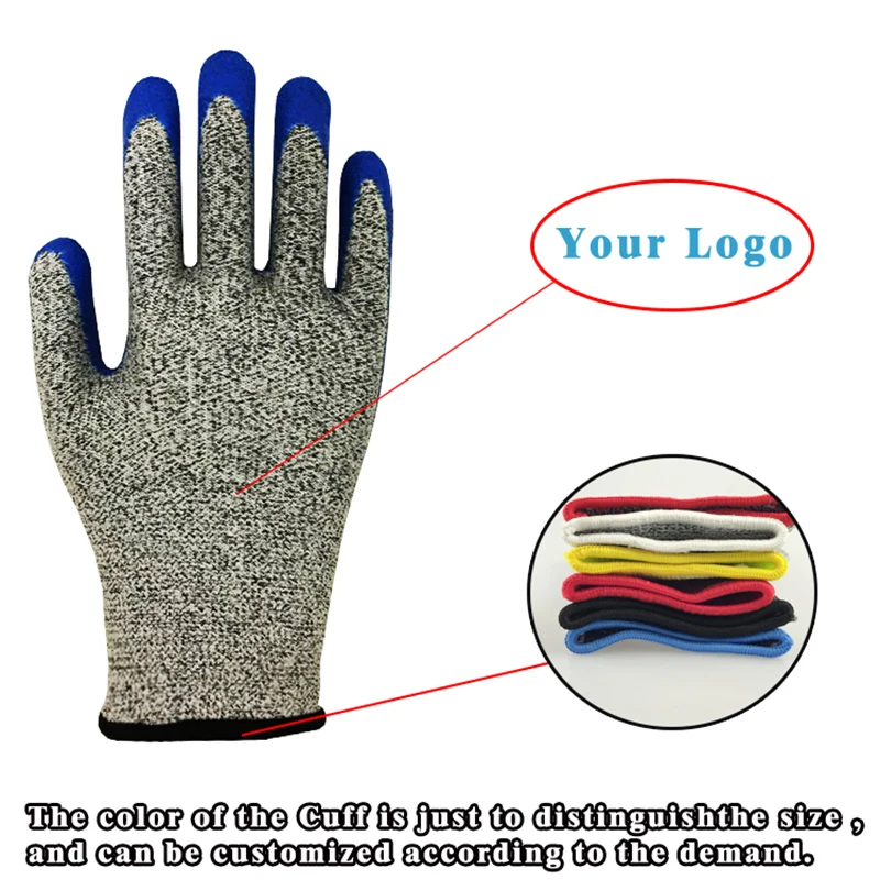 Rubber Latex Coated Glove Grey Palm Work Gloves for Glass Industry