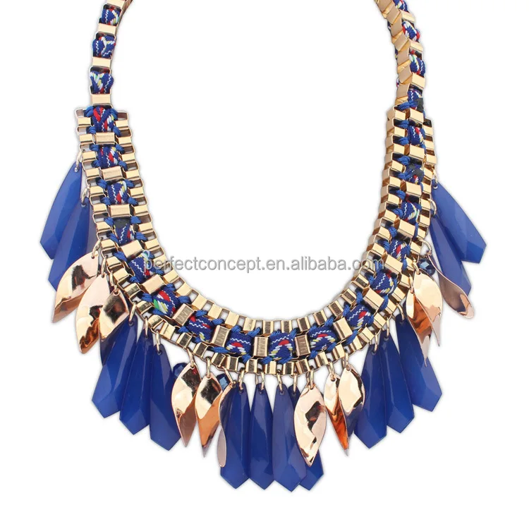 Big 3D Tear Drop Pendant Gold Necklace Cord Braided Green Lt Blue Dark Blue Black Necklace Pendant necklace-150810-04