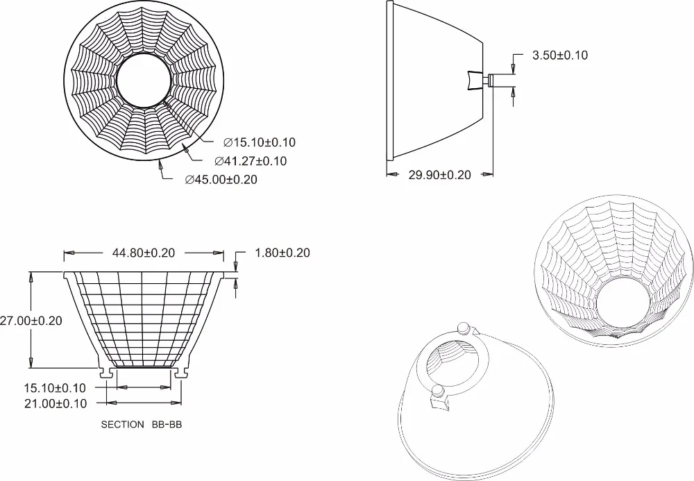 cob led Optical wall washer pc reflector 45mm for led lamp