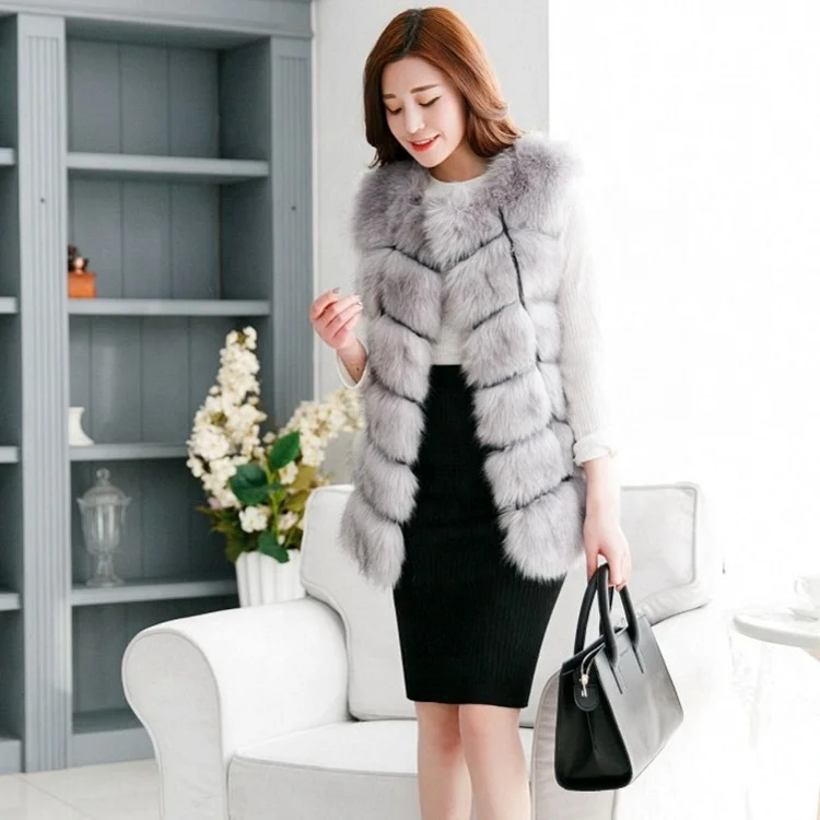 Hot Selling Lady Faux Fur Winter Vest Quality Soft Fox Fur Waist Coat