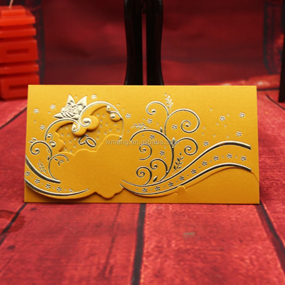 Wholesale custom low price simple wedding card/ Three fold pearl paper wedding greeting cards