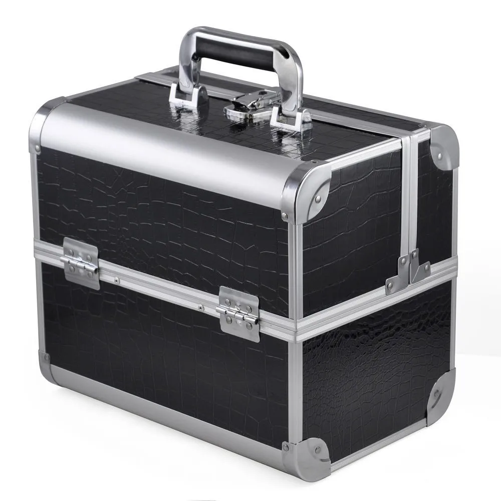 Black Crocodile Aluminum Makeup Box Organizers Makeup Brush Case