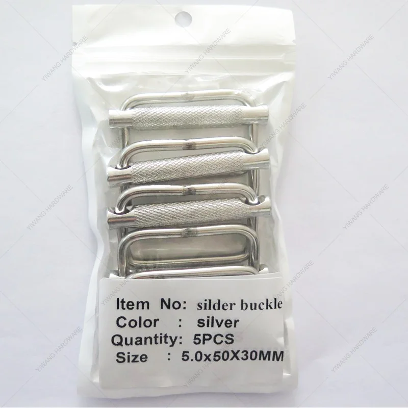 Factory Price Hot Selling Slider Buckle 5.0x50x30MM Silver 5PCS Per Bag Buckles Webbing Belt Buckles Handbag Bag Strap Adjuster