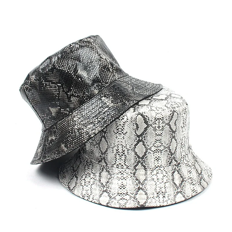 Factory Wholesale Short Brim Bucket Hat Custom Cheap Design Snake Leather Print Fishman Bucket Hat