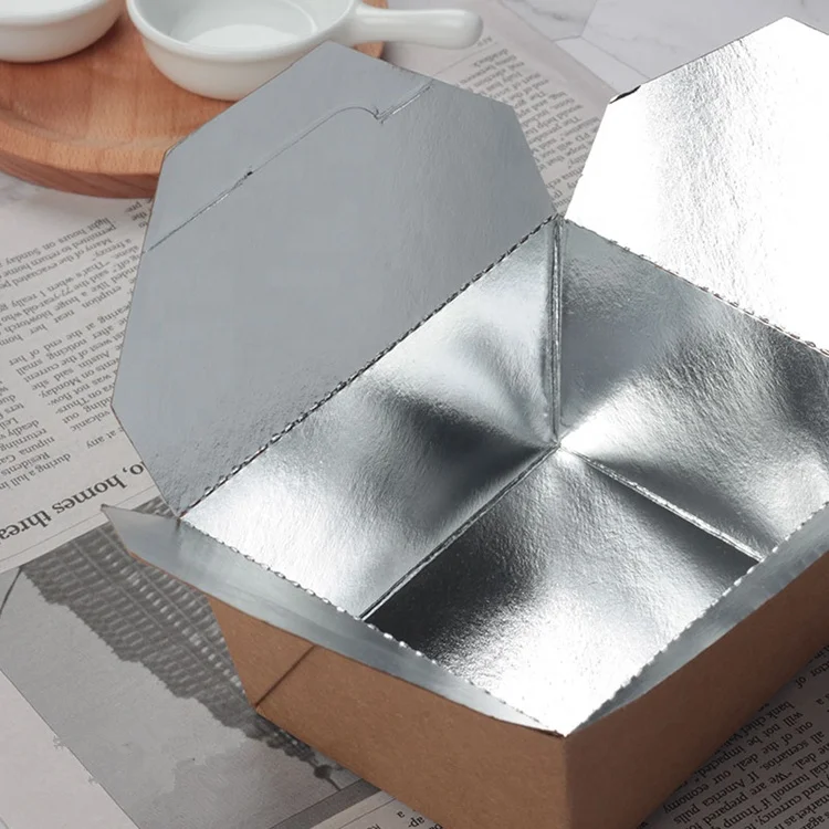 Disposable insulated kraft paper box with aluminum foil packaging takeaway salad box