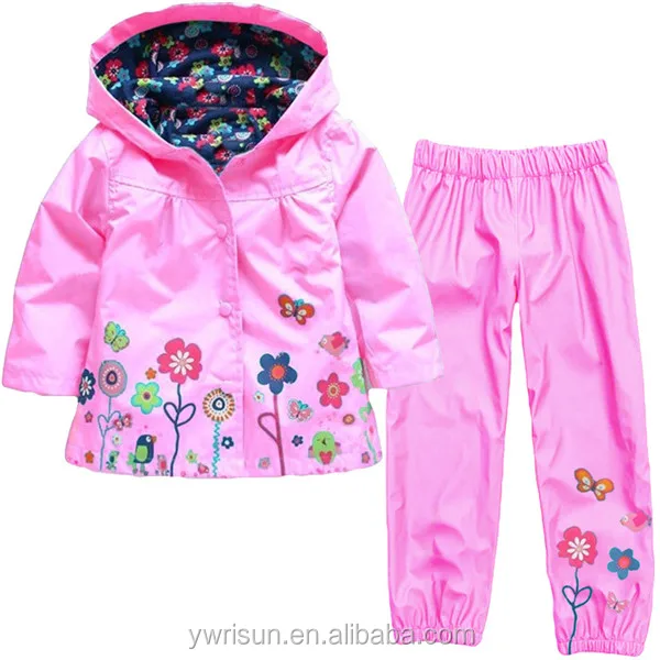 2017 Best selling Children Warm Rain suit Raincoat Set Rainbow Color Cartoon Kids Raincoat With Pants
