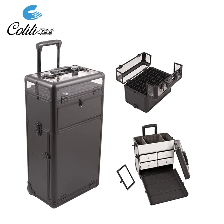 
Rolling high-quality aluminum trolley nail polish jewelry cosmetic case 
