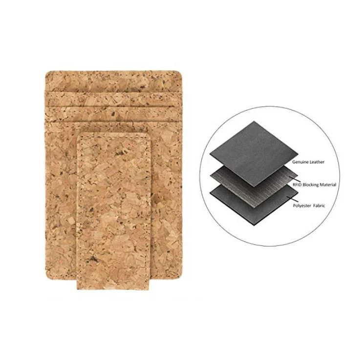 
Custom minimalist card holder cork wood magnet money clip wallet 
