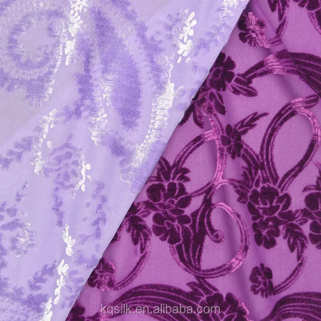 High-end plain dyed/solid stretch burnout silk&rayon/viscose velvet fabric