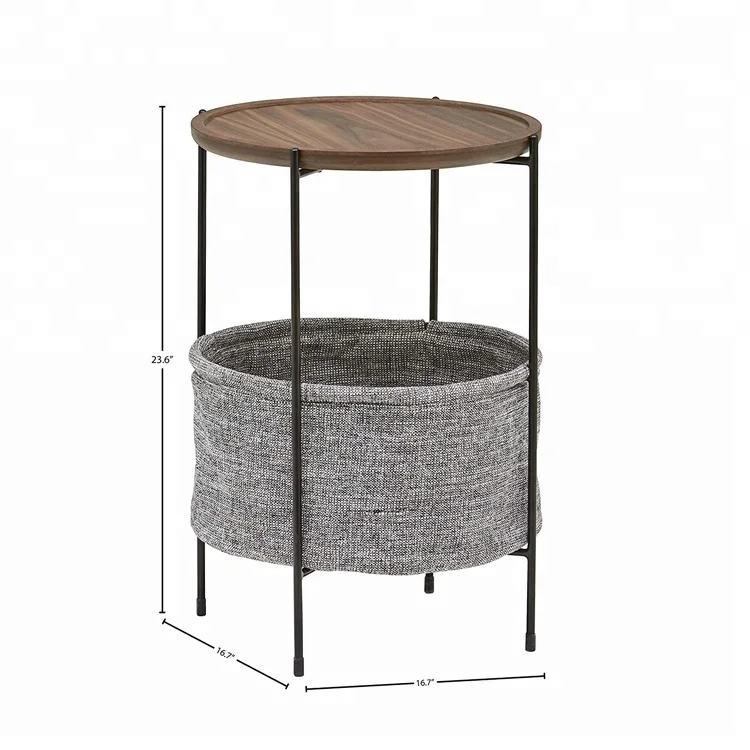 Bases Black White Living Room Furniture Stainless Steel Frame Side Table  Round Furniture Fabric Storage Basket Side Table