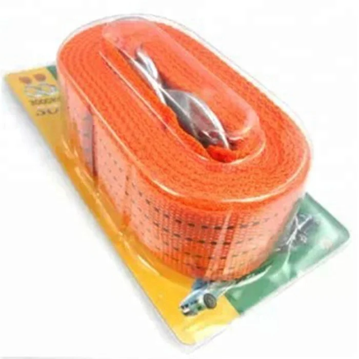 Tow Rope 9 Ft 3 Tonnes Car Towed Band Truck Pulling Rope with Wrought Iron Hook Yellow