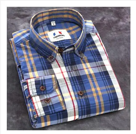 
Wholesale high quality new checks men custom designs long sleeve shirt 