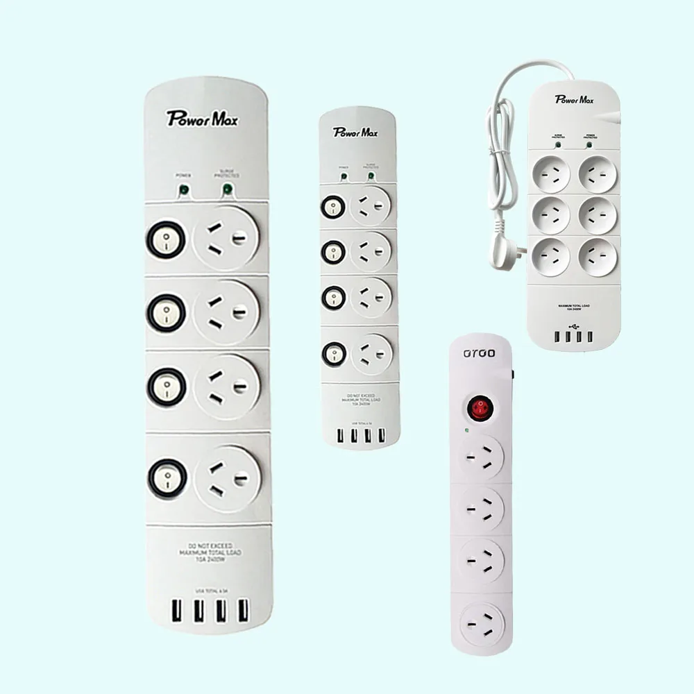 Portable Power Strip 4 outlet usb type c new products power point Australia SAA waterproof power strip 4 outlets and 4 usb ports