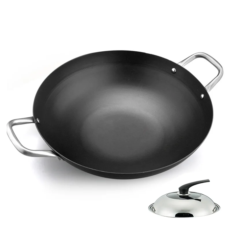 ВОК из нержавеющей стали с двумя ручками и плоским дном для приготовления пищи