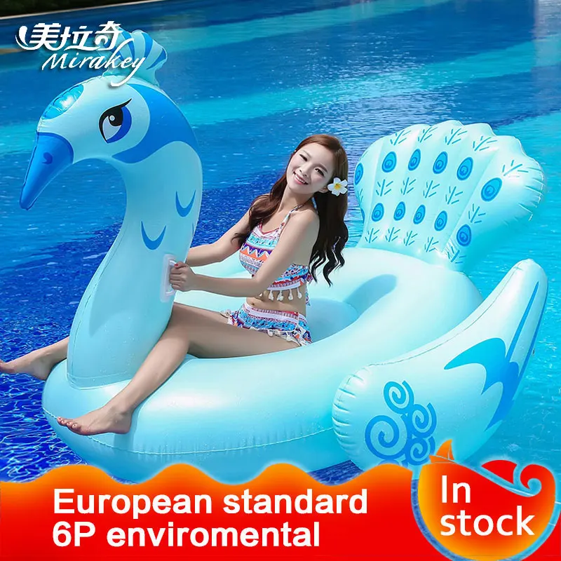 Mirakey Float Light Blue Peacock Inflatable Pool Toys Floating Island Inflatable Pool Pump 0.3mm Environmental PVC Mirakey-012