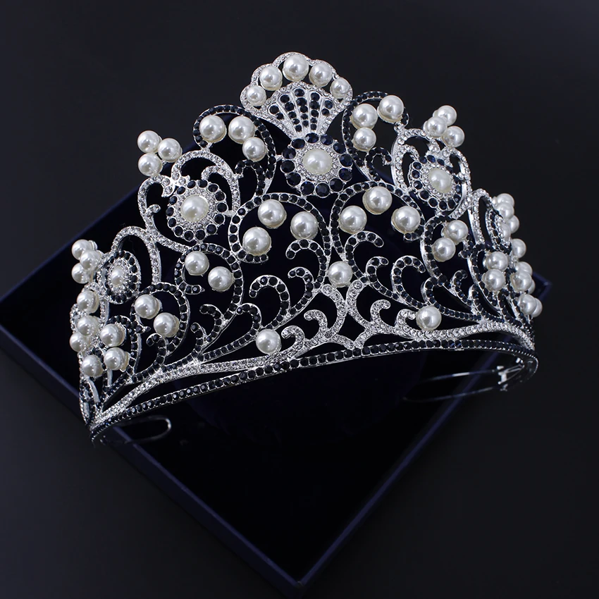 2018 New design luxurious bride hair accessories wedding large head crown with pearl