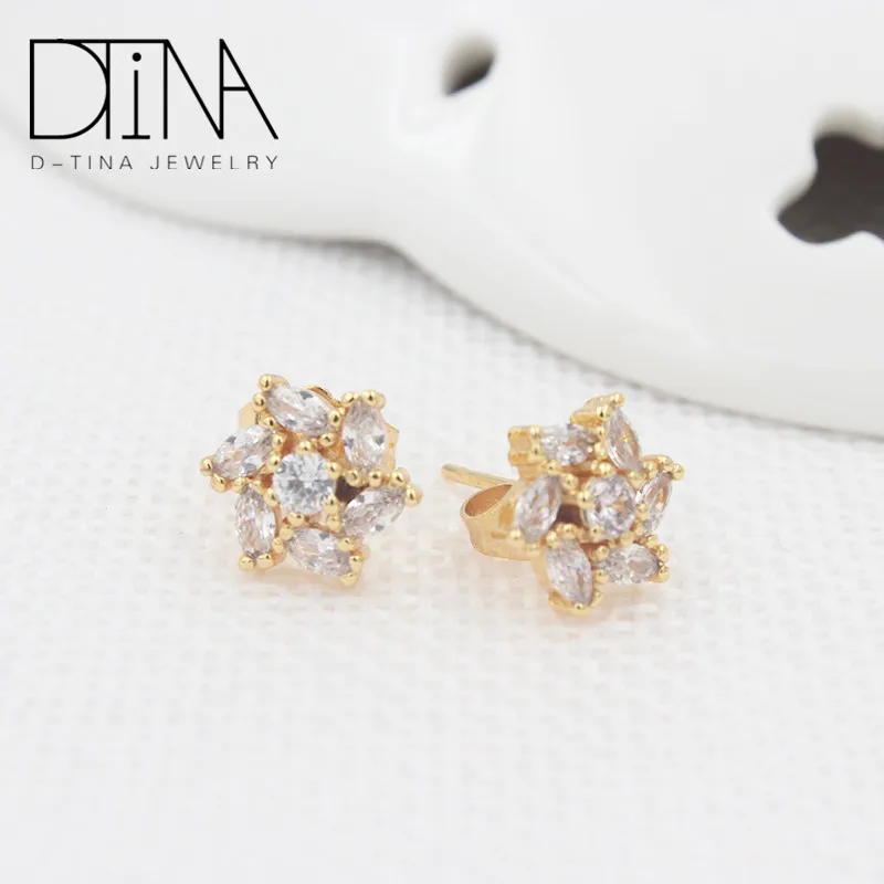 Turkish Gilded 14 K Gold Style Fashion Color Zircon Girl Stud Earrings