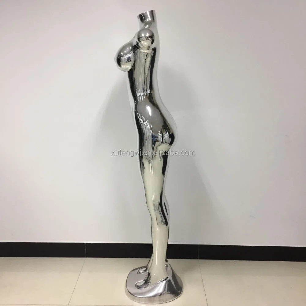 Wholesale headless handless big busty big hips half body chrome silver female mannequins