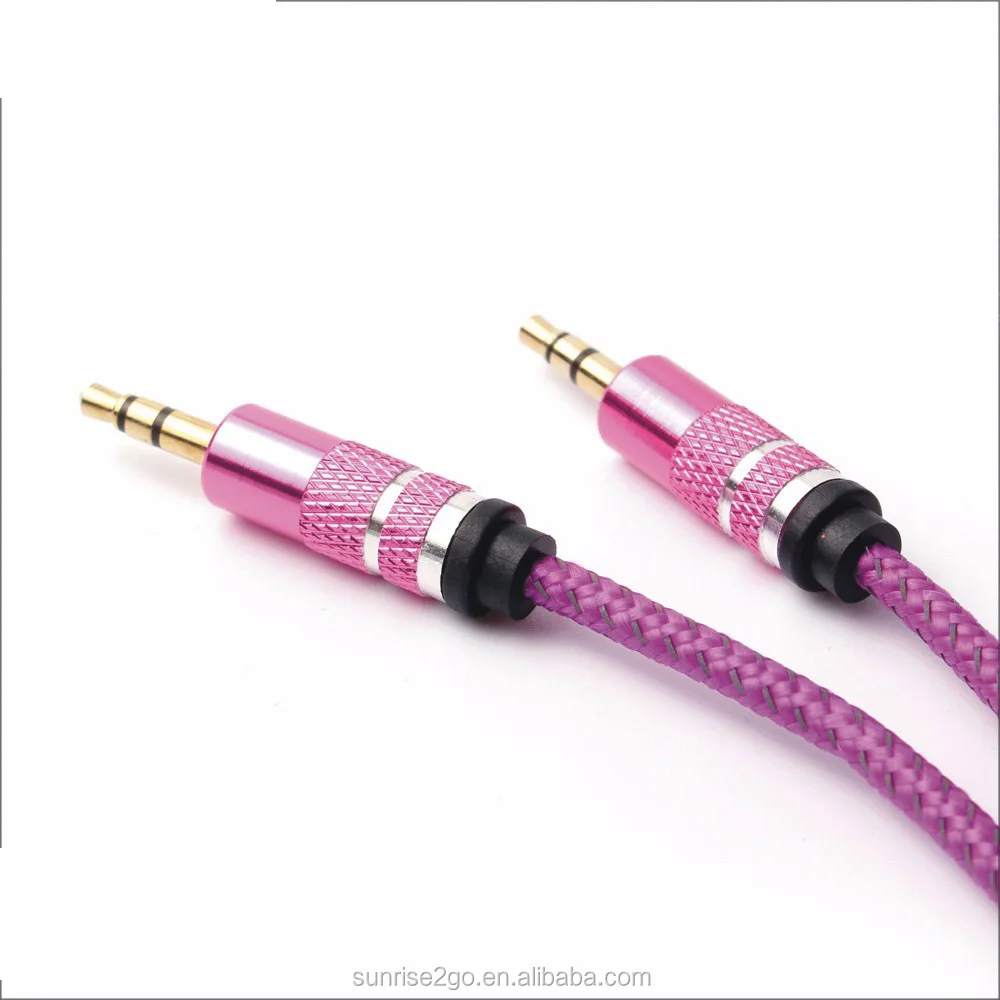 Wholesale High Quality Gold Plated Connector Metal Head Nylon Braided Aux Cable 3.5mm Audio Cable