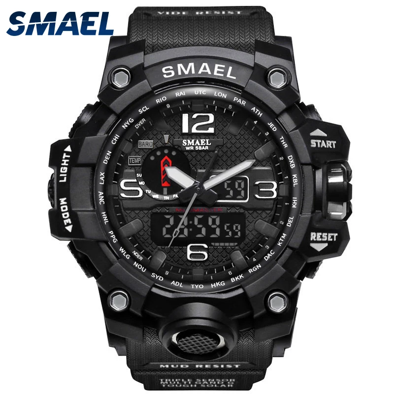 
Smael Most of Sold 1545 model Dual time OEM 5ATM waterproof custom sports mens watch 