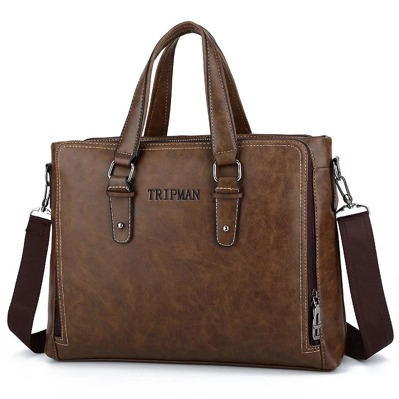 TRIPMAN PU Leather Men Briefcases Office Business Large Capacity Handbag Laptop Crossbody Shoulder Bags For Male