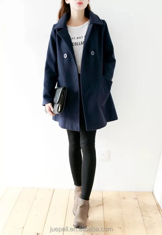 
OEM plus size winter thick women slim woolen pea coat/peacoat 