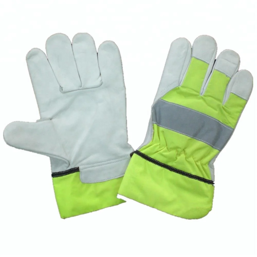 GLOVEMAN HI-VIS Grain Cowhide leather reflective rigger work safety gloves