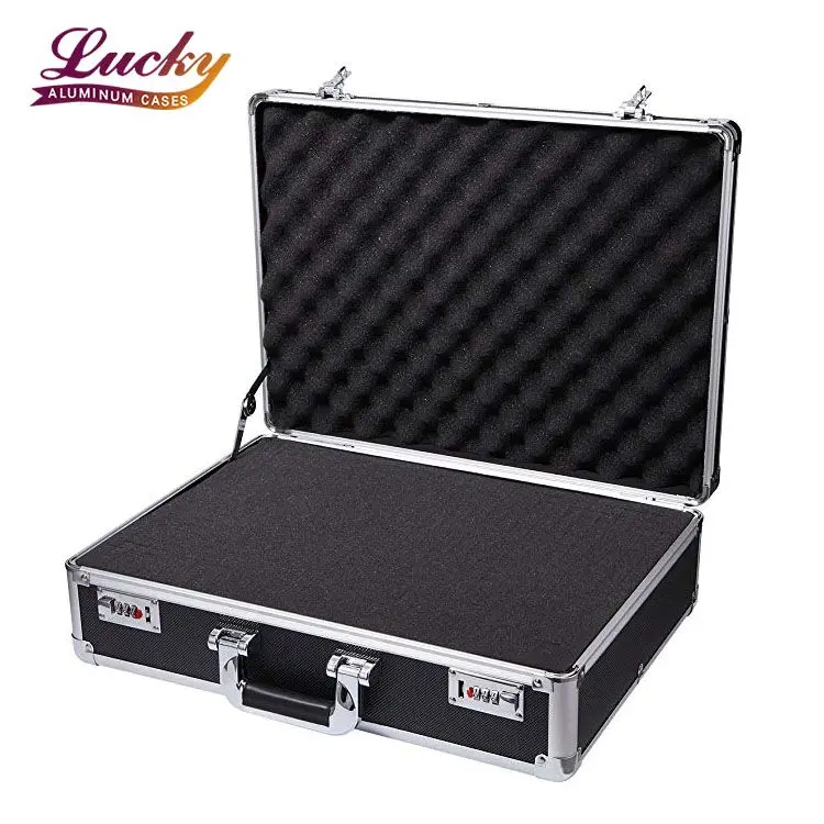 Aluminum Hard Case Foam Black Briefcase Portable Tool Case Aluminum Carrying Case