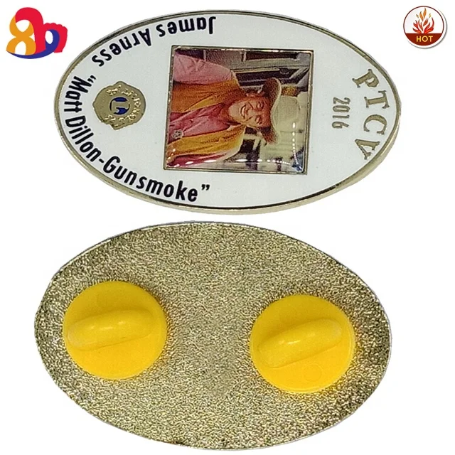 Promotional Custom Oval Print Photo Resin Reusable Name 2 Pin Badge for Name Badge Holder