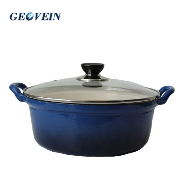 Enamel Risotto Pan Pot Round Cast Iron Casserole Dish With Glass Lid