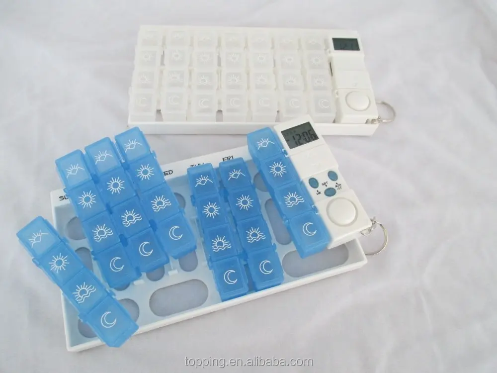 colorful weekly pill reminder with 7 days 28 cmpartments dispenser