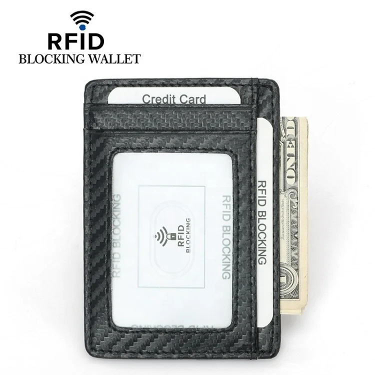 Тонкий кошелек с RFID-блокировкой и передним карманом минималистичный безопасный держатель для кредитных карт из углеродного волокна