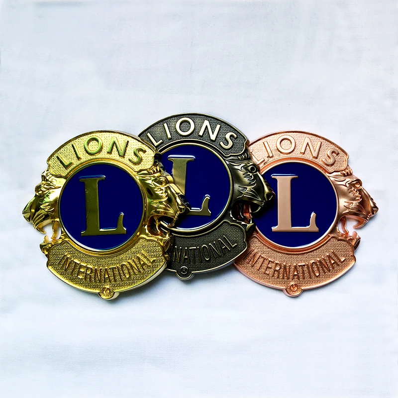 Custom Car Chrome Logo Badges 3d metal enamel car bumpers Emblem for Lion Club