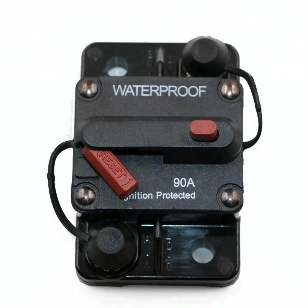 90 Amp Surface-Mount Circuit Breakers with Manual Reset, 12V- 48V DC, Waterproof (90A)
