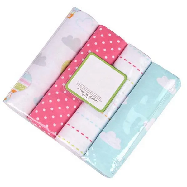 76*76cm 100% cotton 4 pack flannel receiving blanket for baby