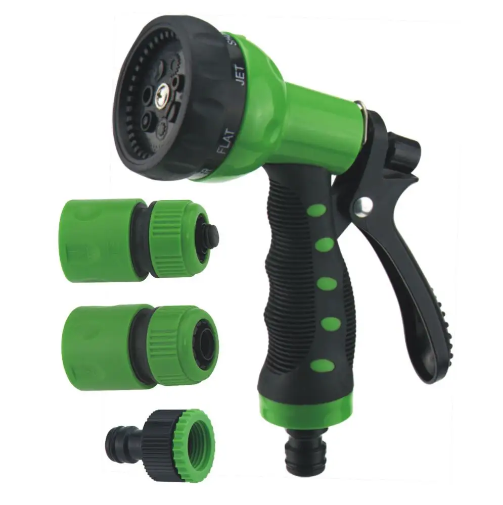 Plastic 7 pattern garden water gun set with hose connector