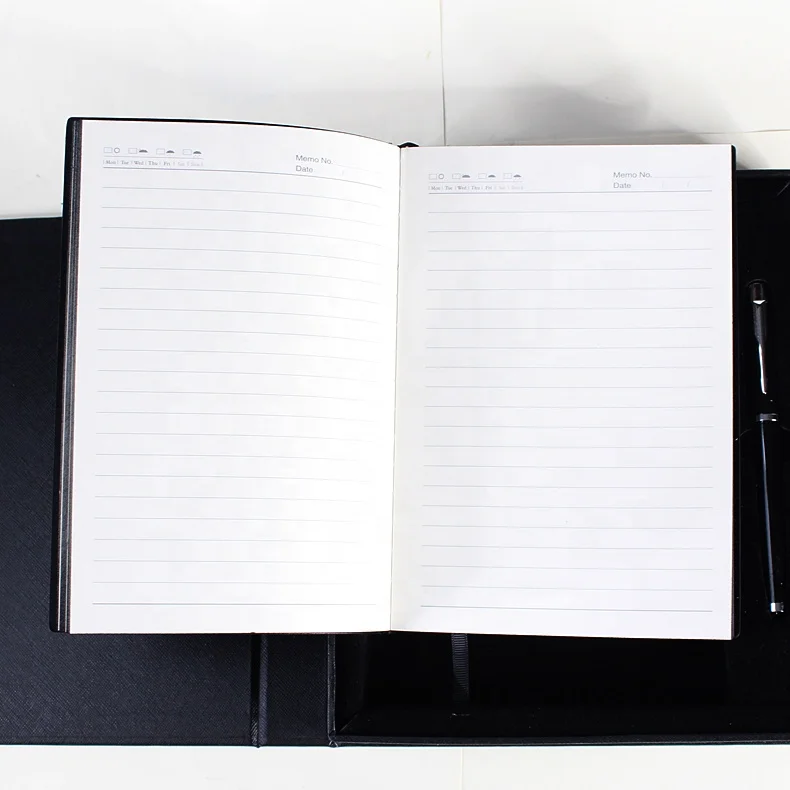 custom black PU leather notebook luxury corporate gift box set with pen as promotional gifts for women