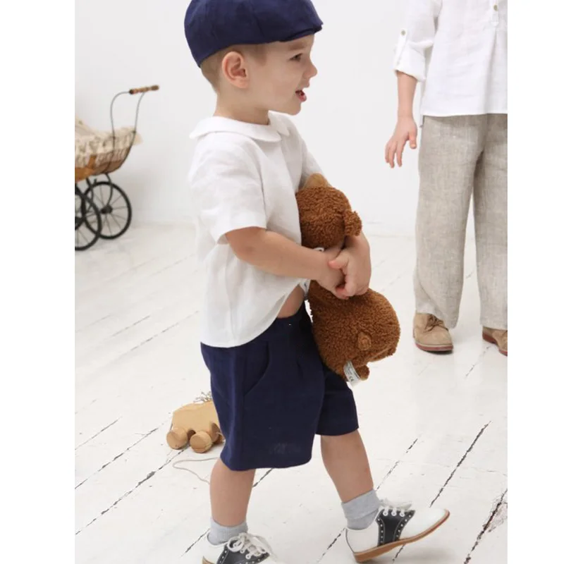 
New arrives navy loose linen baby boy knee-length shorts pants bloomers baby birthday gift 