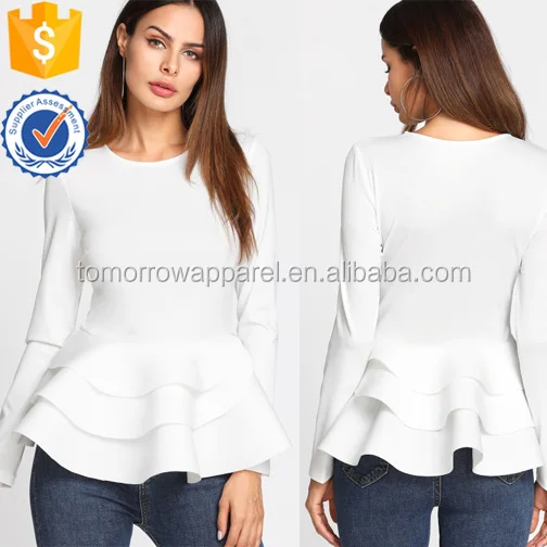 Tiered Ruffle Hem Peplum Top Manufacture Wholesale Fashion Women Apparel (TA3071T)