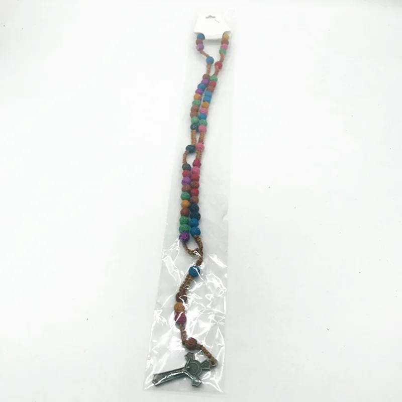 
Laser engraving colorful rosary cross necklace 