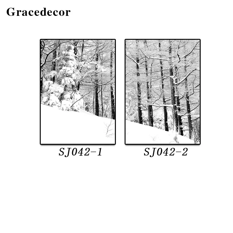 Winter Scene Art Oil Painting Black White Birch Trees Painting