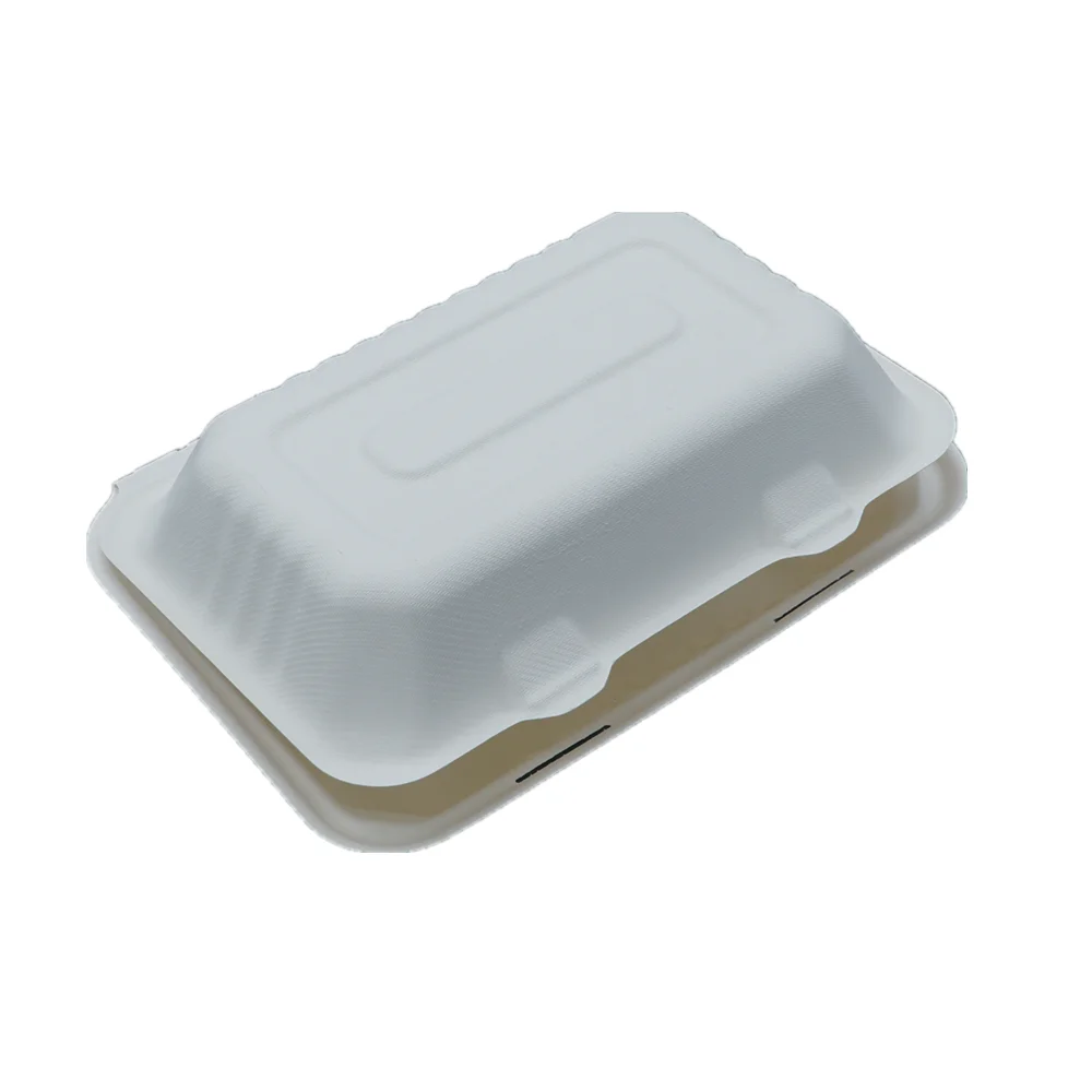 Disposable Paper bagasse 9*6 inch clamshell lunch box biodegradable lunch bento box