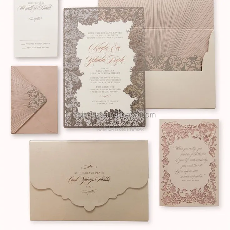 gold hot stamp foil envelope embossed laser card Wedding Invitations sheet