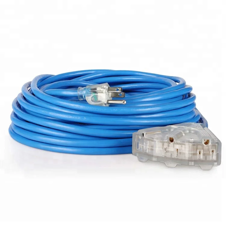 OSHA NRTL Compliant Cold Weather Extension Cord w/Lighted End & 3 Outlets